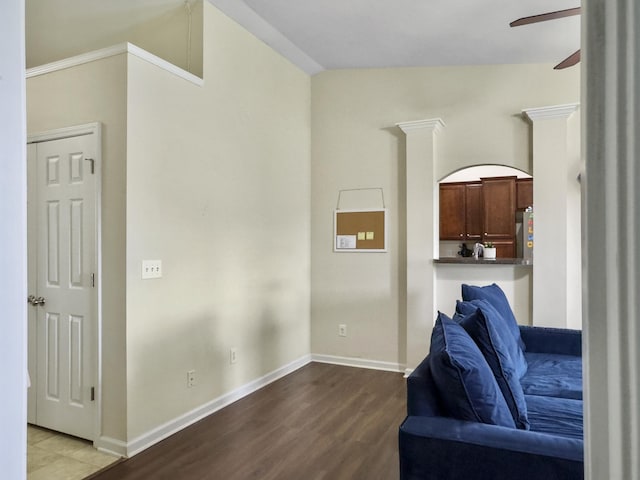 224 Market Hall St, Moncks Corner, SC 29461 - sitting room with a ceiling fan, wood finished floors, and baseboards