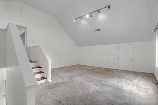 919 Overview Ct, Mount Pleasant, SC 29464 - additional living space with light carpet, lofted ceiling, stairway, and baseboards