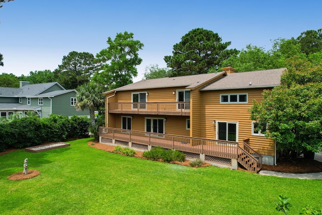 919 Overview Ct, Mount Pleasant, SC 29464 - back of house with a balcony, a yard, a chimney, and a wooden deck