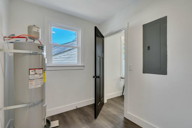 utility room featuring electric panel and water heater