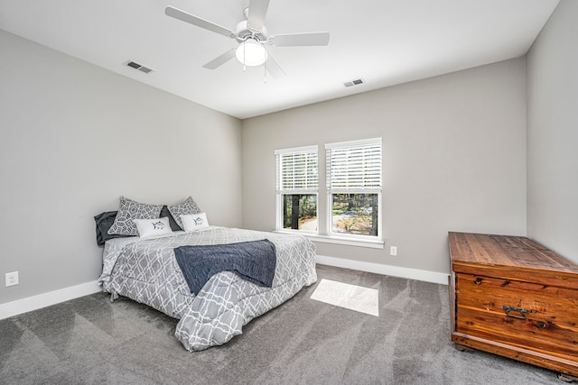 bedroom featuring carpet flooring and ceiling fan