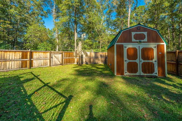 view of yard with a storage shed