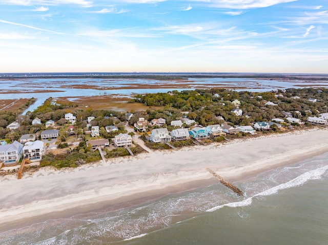 aerial view with a view of the beach and a water view