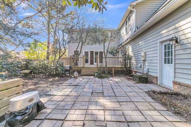 view of patio with fence and a deck