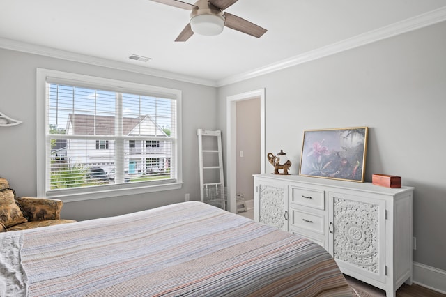 2802 Cavalcade Cir, Johns Island, SC 29455 - bedroom with crown molding, multiple windows, ceiling fan, and baseboards