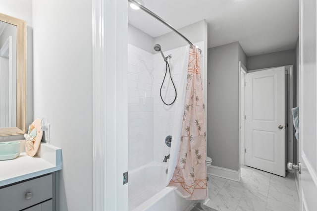 2802 Cavalcade Cir, Johns Island, SC 29455 - bathroom featuring marble finish floors, vanity, and shower / tub combo