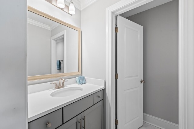 2802 Cavalcade Cir, Johns Island, SC 29455 - bathroom with crown molding, vanity, and marble finish flooring