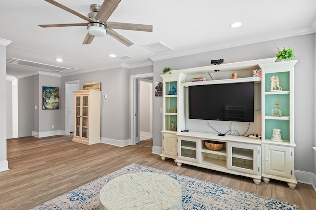 2802 Cavalcade Cir, Johns Island, SC 29455 - living area featuring attic access, recessed lighting, light wood-style flooring, baseboards, and a ceiling fan