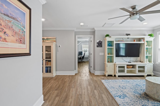 2802 Cavalcade Cir, Johns Island, SC 29455 - living area with ceiling fan, baseboards, wood finished floors, recessed lighting, and ornamental molding