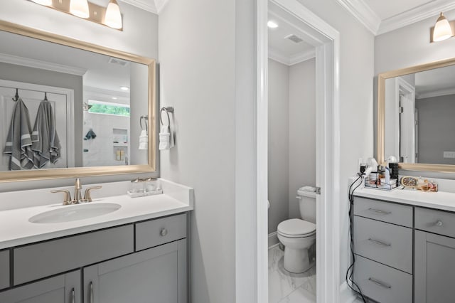 2802 Cavalcade Cir, Johns Island, SC 29455 - full bath with marble look tiles, ornamental molding, vanity, toilet, and baseboards