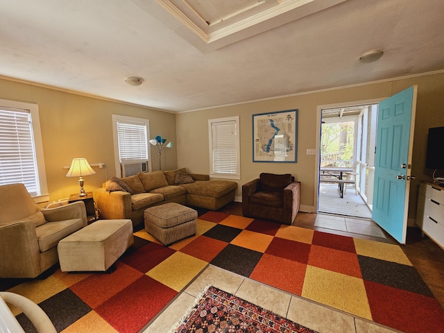 3695 Cannon Rd, Round O, SC 29474 - tiled living area featuring crown molding and baseboards