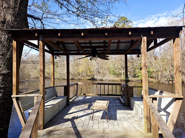 3695 Cannon Rd, Round O, SC 29474 - wooden terrace with a water view and ceiling fan
