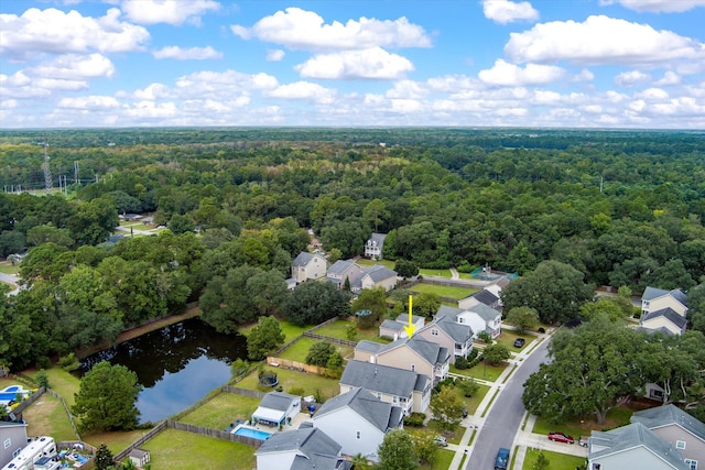 bird's eye view featuring a water view