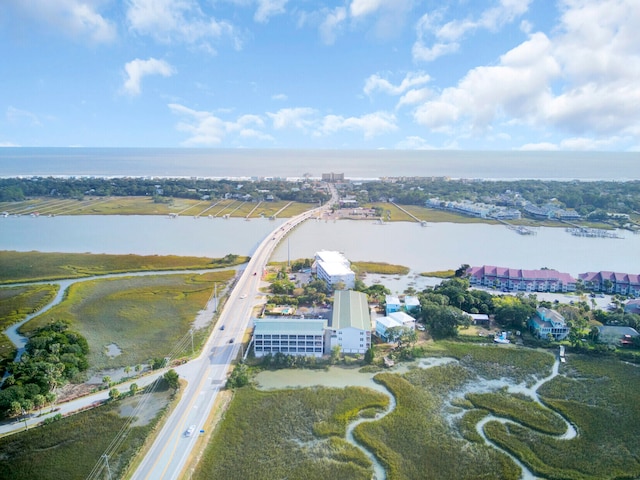 drone / aerial view featuring a water view