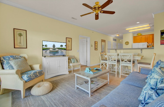 living room featuring ceiling fan