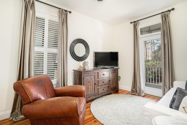 living room with light hardwood / wood-style flooring