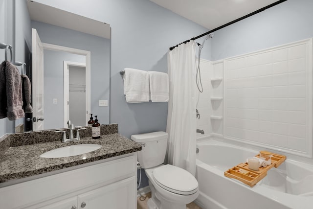 full bathroom featuring vanity, toilet, and shower / bath combo with shower curtain