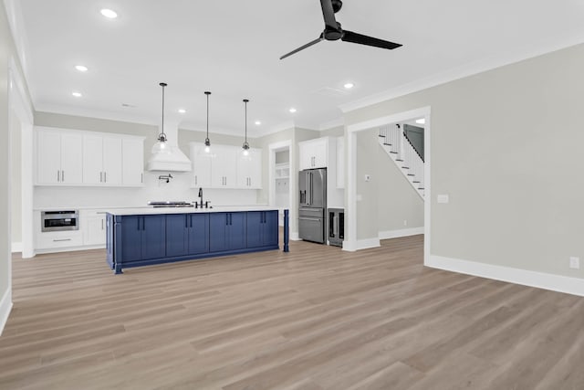 202 Countryside Way, Summerville, SC 29483 - kitchen featuring recessed lighting, light countertops, a ceiling fan, appliances with stainless steel finishes, and blue cabinetry
