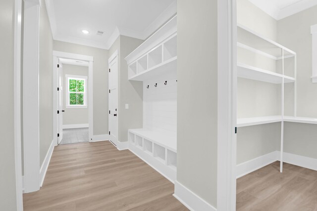 202 Countryside Way, Summerville, SC 29483 - mudroom with recessed lighting, baseboards, ornamental molding, and light wood-type flooring