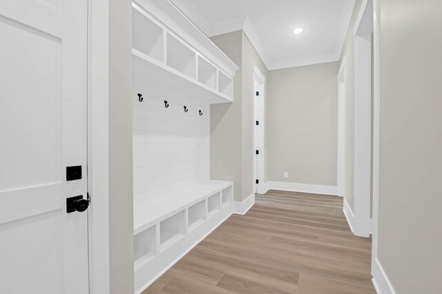 202 Countryside Way, Summerville, SC 29483 - mudroom featuring crown molding, baseboards, and light wood-style flooring