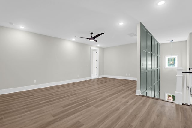 202 Countryside Way, Summerville, SC 29483 - unfurnished living room with baseboards, recessed lighting, ceiling fan, and wood finished floors