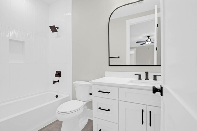 202 Countryside Way, Summerville, SC 29483 - bathroom featuring vanity, ceiling fan, toilet, and shower / washtub combination