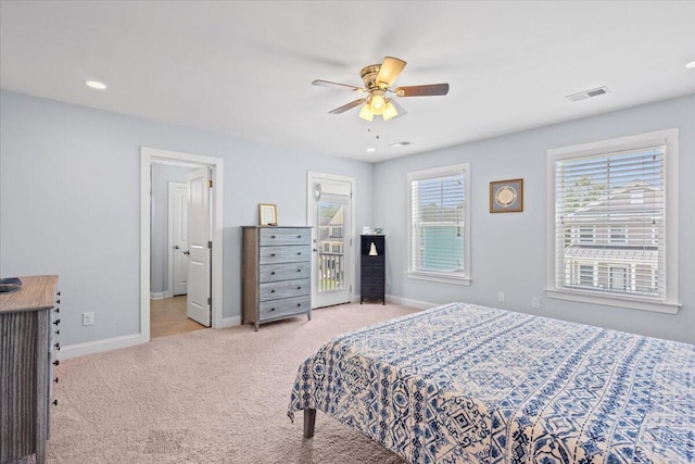 3751 Copahee Sound Dr, Mount Pleasant, SC 29466 - carpeted bedroom with access to exterior, baseboards, a ceiling fan, and recessed lighting