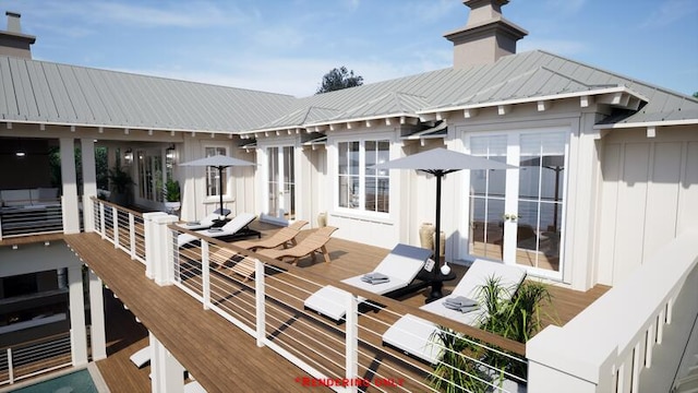 wooden terrace featuring french doors