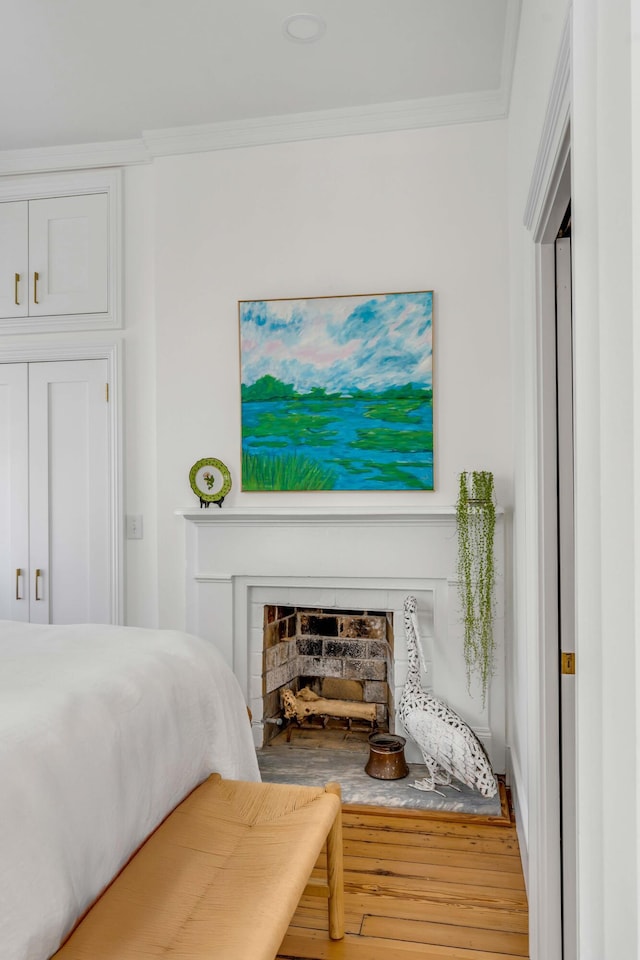 bedroom with crown molding