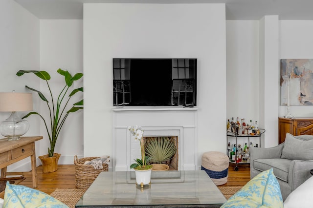 living room with hardwood / wood-style flooring