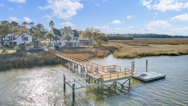 view of dock with a water view