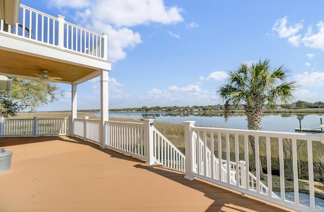 deck featuring a water view