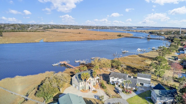 drone / aerial view featuring a water view