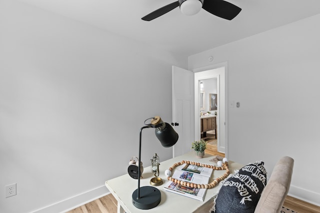 411 Berkeley Dr, Moncks Corner, SC 29461 - home office featuring wood finished floors, ceiling fan, and baseboards