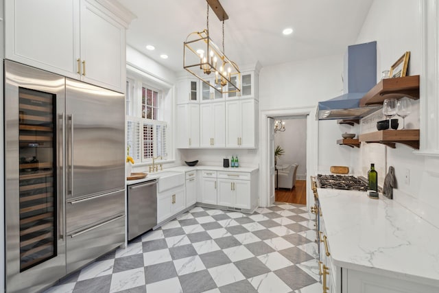 71 E Bay St, Charleston, SC 29401 - kitchen featuring open shelves, appliances with stainless steel finishes, extractor fan, white cabinets, and recessed lighting