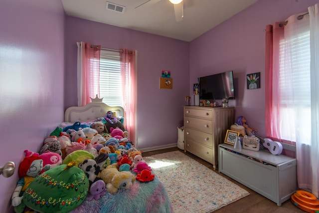 bedroom featuring ceiling fan and hardwood / wood-style flooring