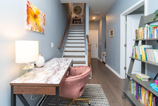 interior space with dark hardwood / wood-style floors