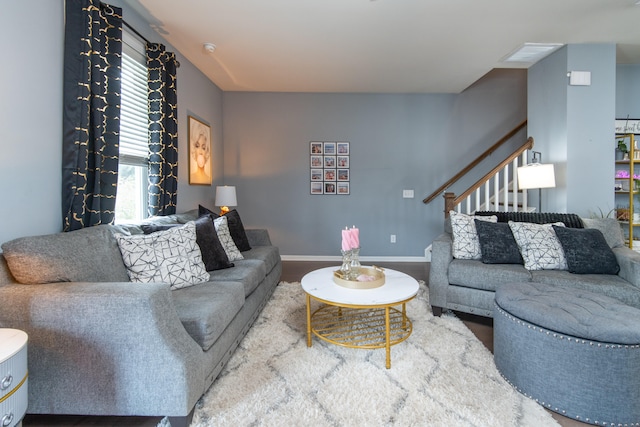 living room with hardwood / wood-style flooring