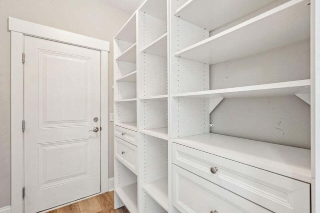 spacious closet featuring light hardwood / wood-style floors