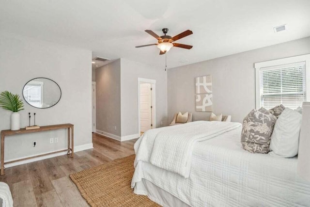 bedroom featuring ceiling fan and wood-type flooring