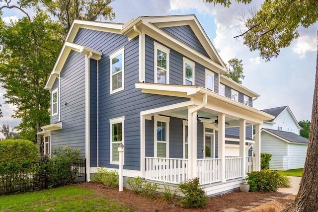 view of front of property featuring covered porch and ceiling fan