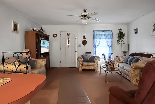 2363 Ranger Dr, Cross, SC 29436 - carpeted living area featuring ceiling fan and crown molding