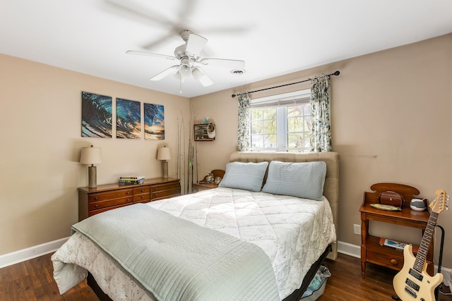 532 Sunset Dr, Charleston, SC 29407 - bedroom with baseboards, dark wood finished floors, and a ceiling fan