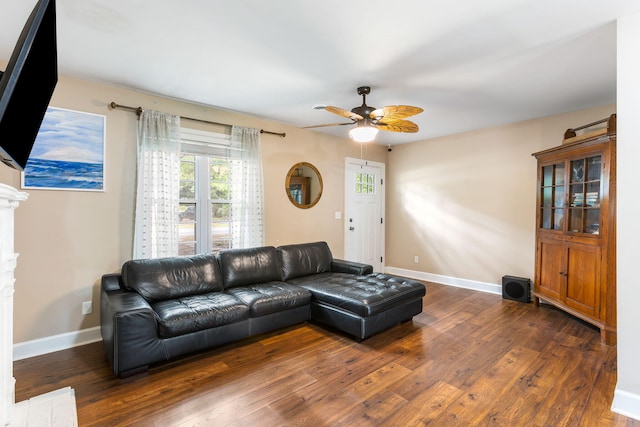 532 Sunset Dr, Charleston, SC 29407 - living room with wood-type flooring, ceiling fan, and baseboards