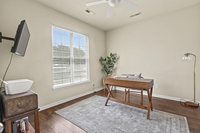 243 Old Savannah Dr, Goose Creek, SC 29445 - office area with wood finished floors, ceiling fan, and baseboards