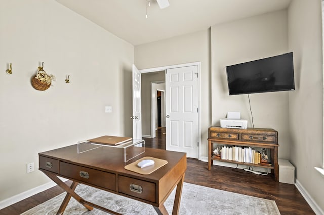 243 Old Savannah Dr, Goose Creek, SC 29445 - home office with wood finished floors, ceiling fan, and baseboards