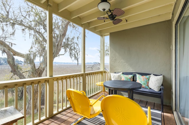 balcony with a ceiling fan