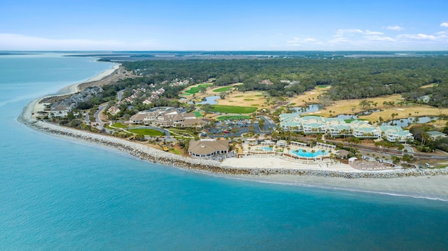 aerial view with a view of the beach and a water view