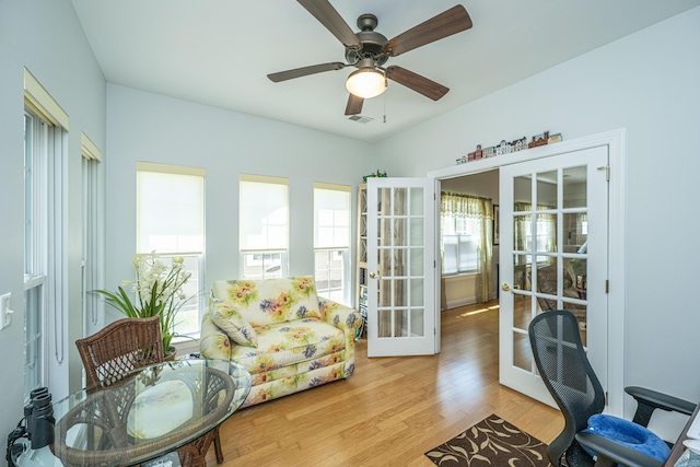 2418 Tuscany Dr, North Charleston, SC 29406 - interior space with a ceiling fan, french doors, wood finished floors, and visible vents