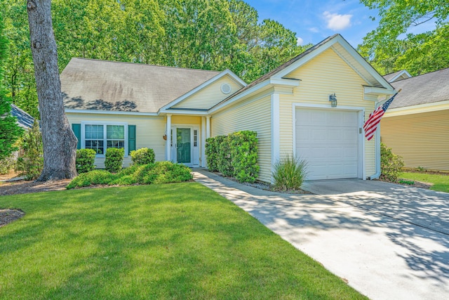 2418 Tuscany Dr, North Charleston, SC 29406 - ranch-style home featuring roof with shingles, an attached garage, driveway, and a front lawn
